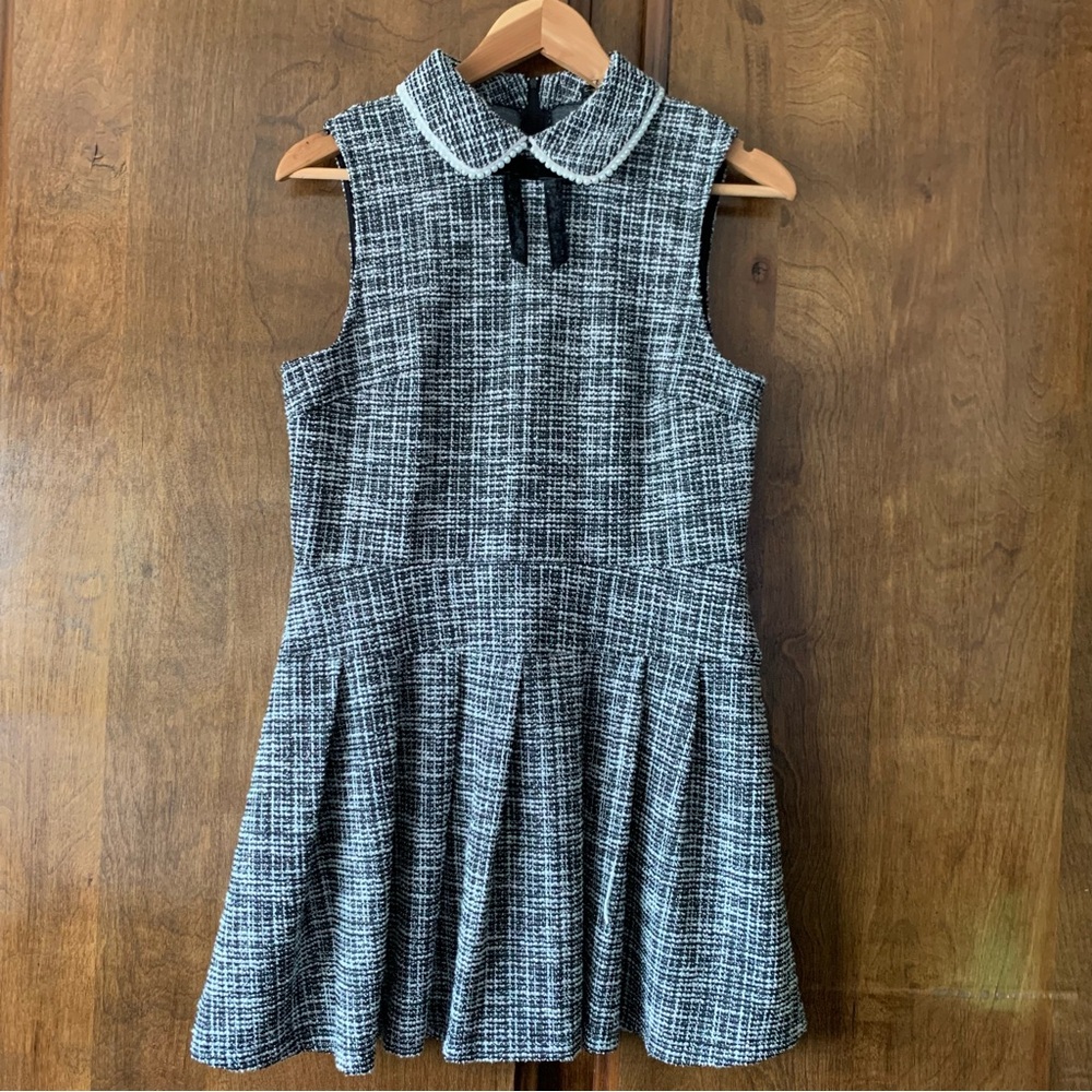 Black & White Tweed Fit-and-Flare Dress with Peter Pan Collar